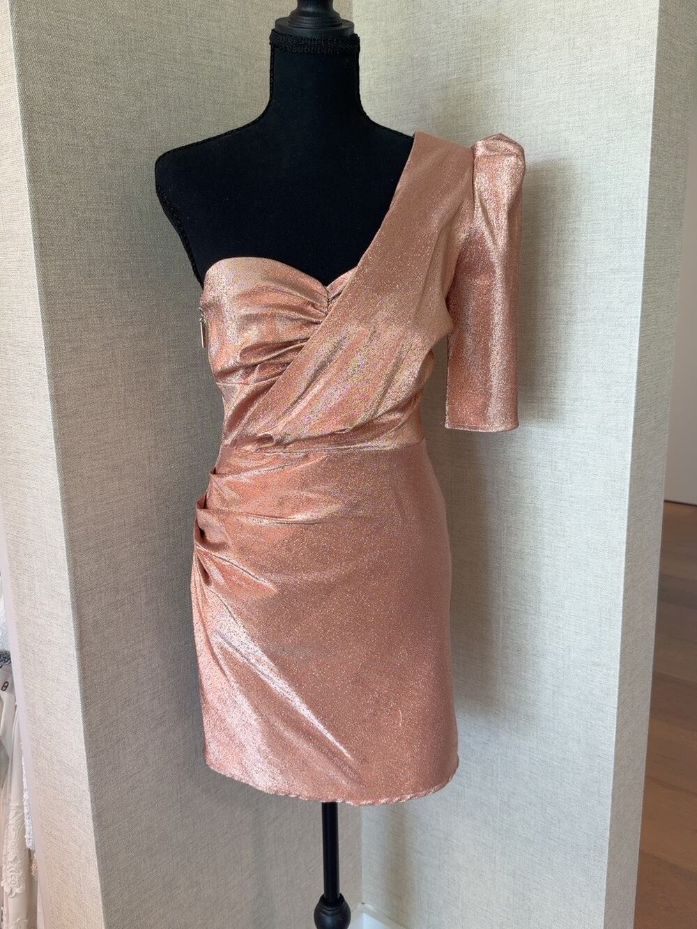 Elisabetta Franchi Pink Lurex One-Shoulder Dress IT42